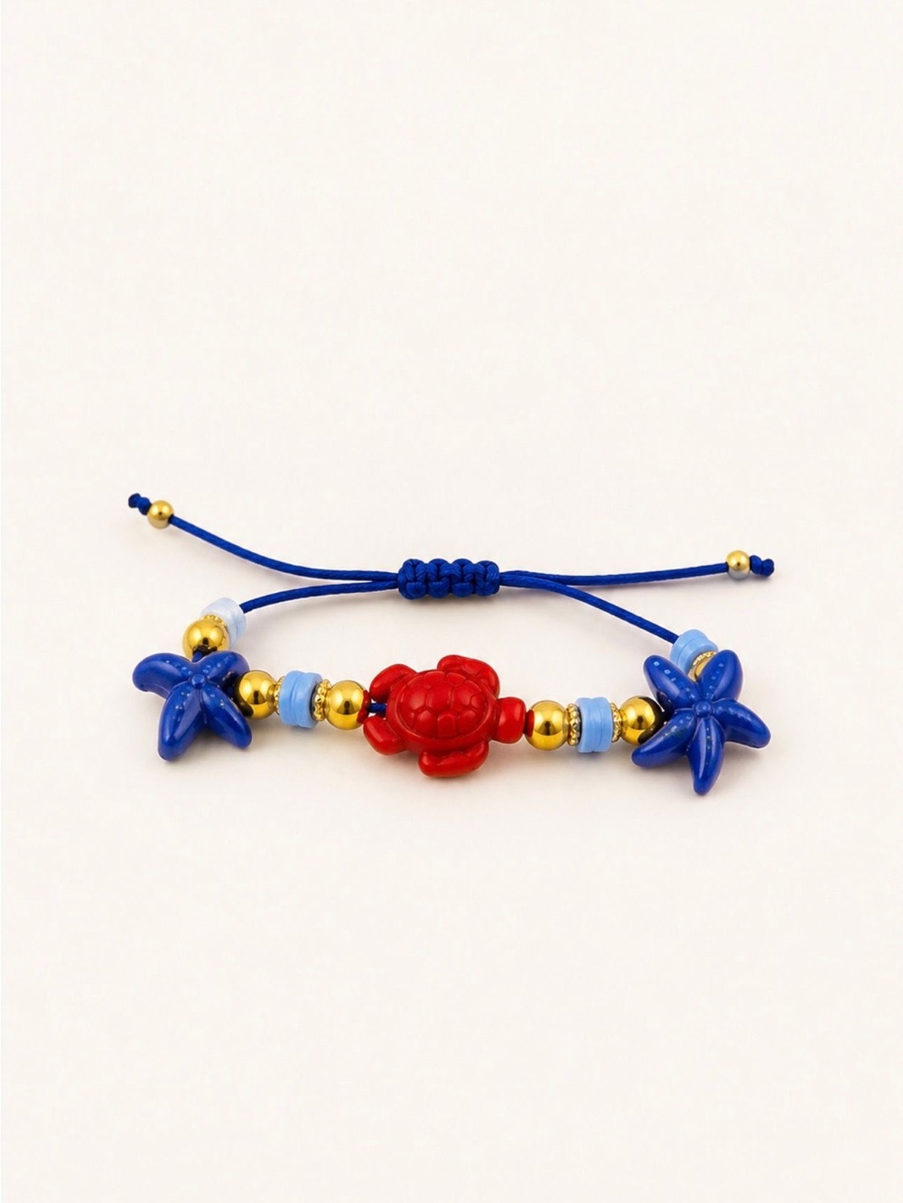 Blue & Red Sea Life Beaded Bracelet with Gold Accents - Picture 2 of 3